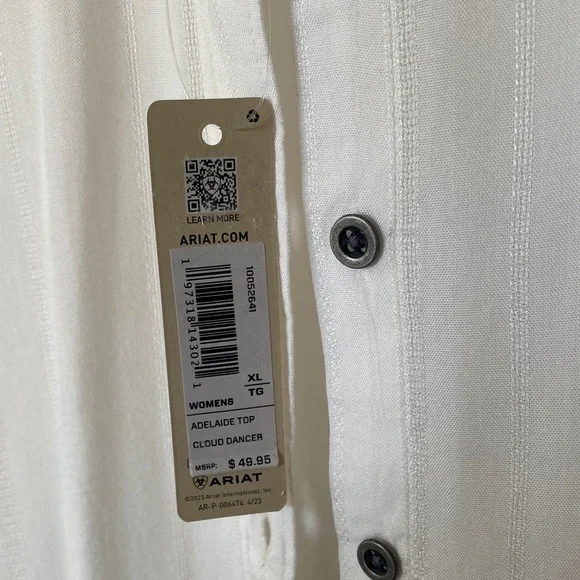 Ariat White Band Collar Button-Down Shirt - Picture 2 of 3